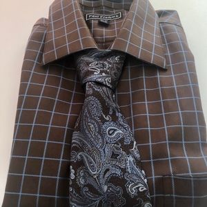 Paul Fredrick Brown/Blue Dress Shirt and Silk Tie